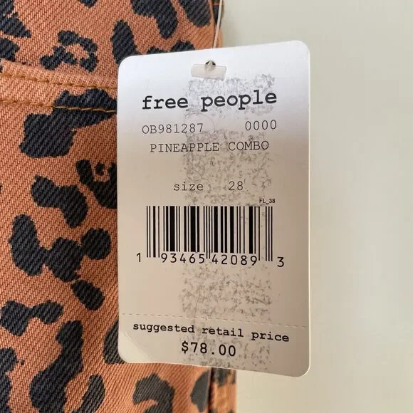 Free People We The Free Denim Mini Skirt Leopard Print Brown Black Women's 28 - Picture 10 of 12